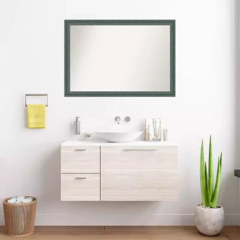 Miroir mural de salle de bain en bois non biseauté, 40"x28", cadre recyclé sarcelle/gris, à fixation murale
