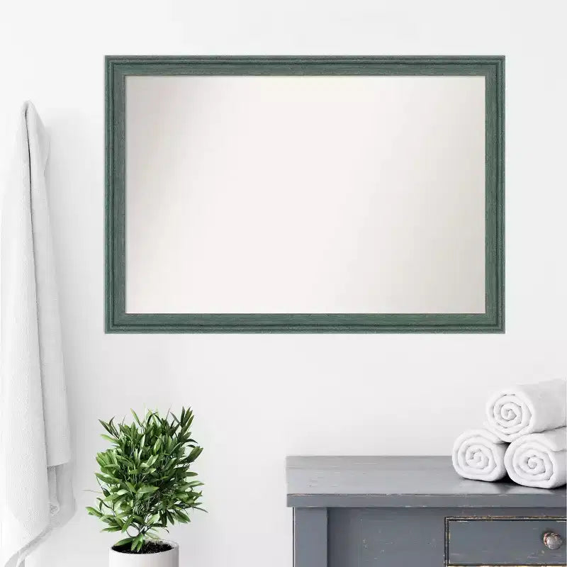 Miroir mural de salle de bain en bois non biseauté, 40"x28", cadre recyclé sarcelle/gris, à fixation murale