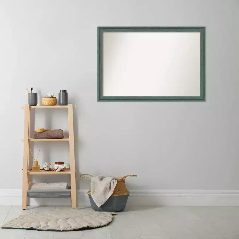 Miroir mural de salle de bain en bois non biseauté, 40"x28", cadre recyclé sarcelle/gris, à fixation murale