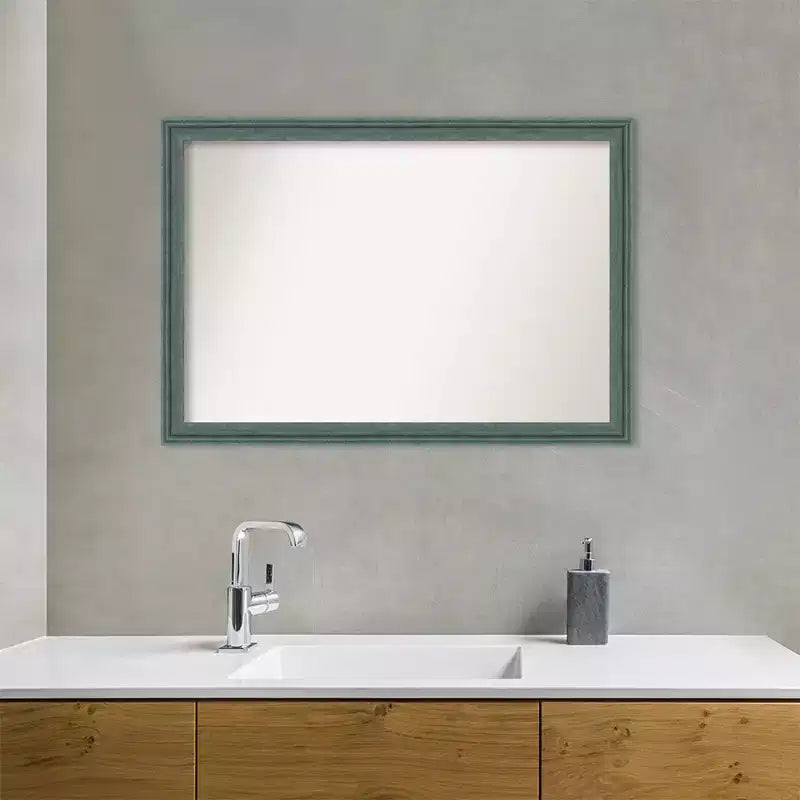 Miroir mural de salle de bain en bois non biseauté, 40"x28", cadre recyclé sarcelle/gris, à fixation murale