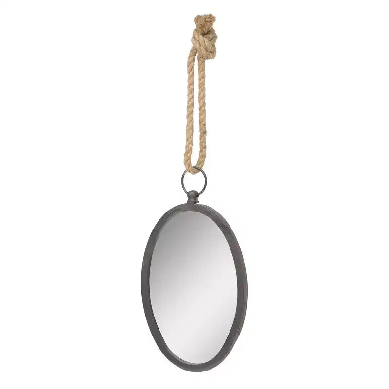 Grand miroir mural ovale en métal avec corde de suspension, style ferme, aucun assemblage requis