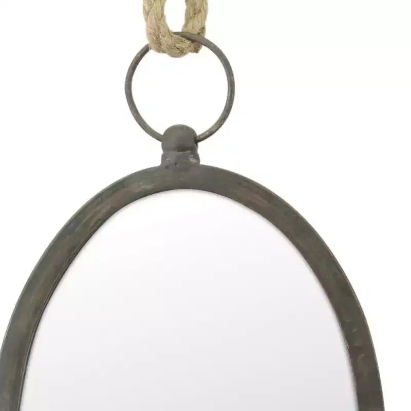 Grand miroir mural ovale en métal avec corde de suspension, style ferme, aucun assemblage requis