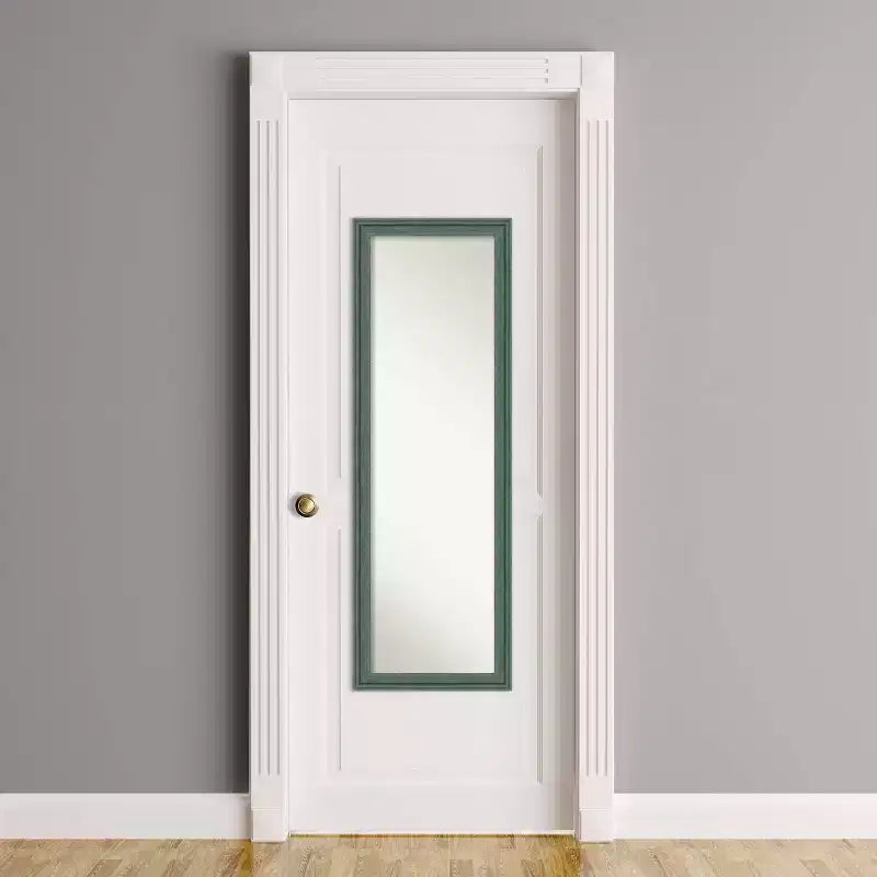 Miroir de porte sur toute la longueur, sans biseau, 18"x52", cadre en bois gris-bleu sarcelle recyclé