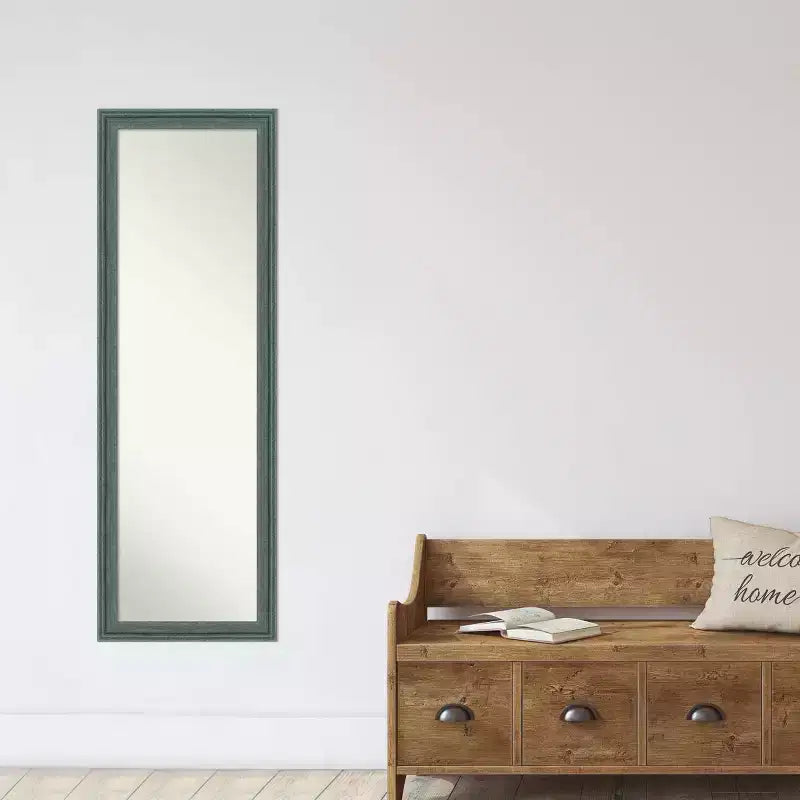 Miroir de porte sur toute la longueur, sans biseau, 18"x52", cadre en bois gris-bleu sarcelle recyclé