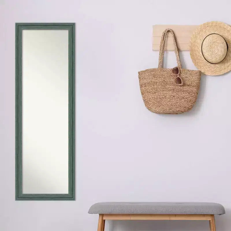 Miroir de porte sur toute la longueur, sans biseau, 18"x52", cadre en bois gris-bleu sarcelle recyclé