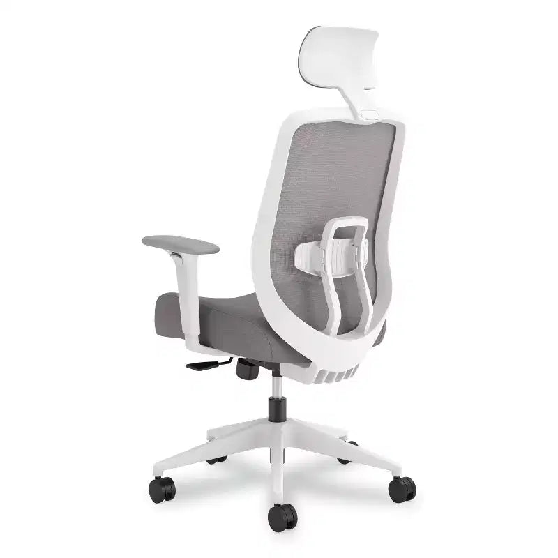 Chaise de bureau à dossier en maille, hauteur réglable de 17,95" à 21,1", assise grise, dossier gris/blanc, piètement blanc
