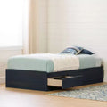 Lit plateforme de rangement simple avec 3 tiroirs, bleu, hauteur 37,5 cm