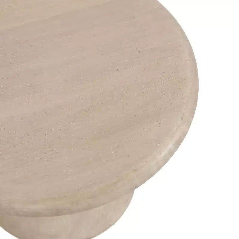Table d'appoint ronde en bois de manguier avec base en marbre, 23 x 56 cm, finition blanchie