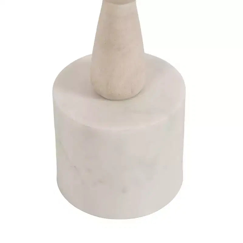 Table d'appoint ronde en bois de manguier avec base en marbre, 23 x 56 cm, finition blanchie