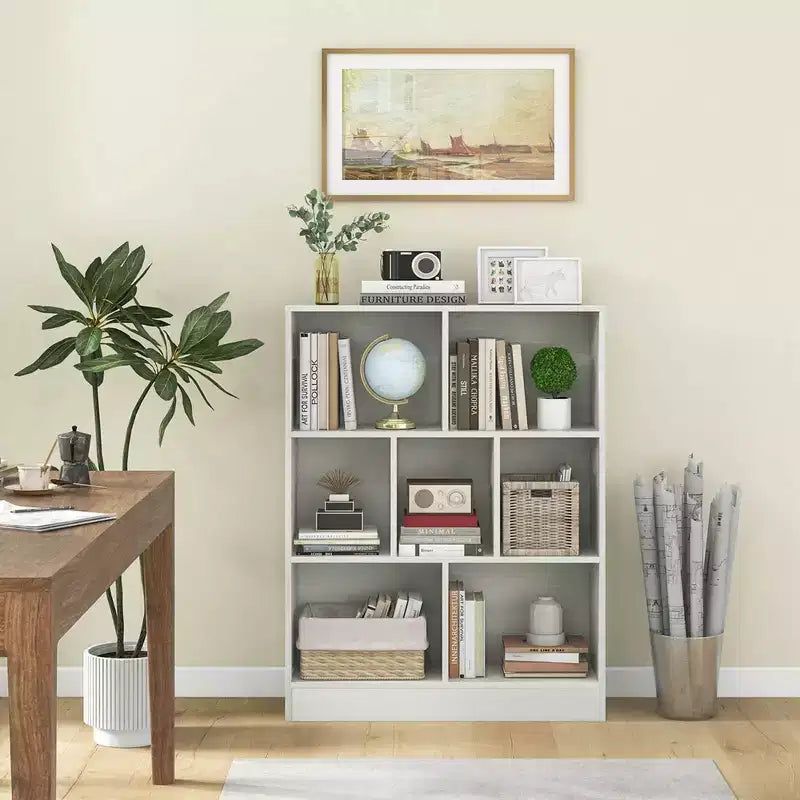 Étagère à livres pour enfants à 7 cubes, organiseur de jouets, bibliothèque autoportante de 104 cm, marron/blanc