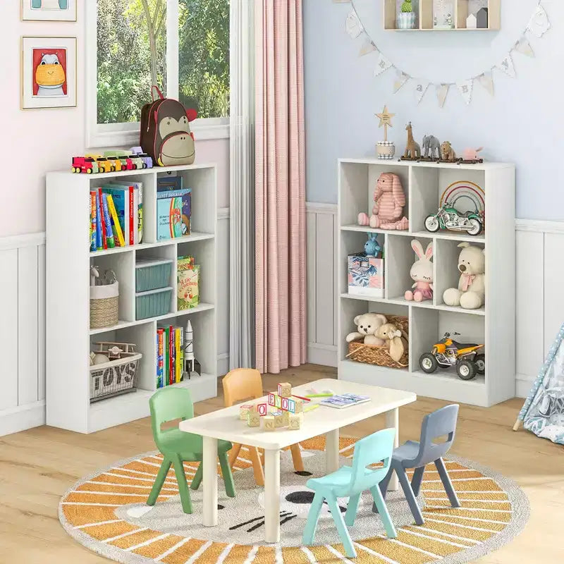 Étagère à livres pour enfants à 7 cubes, organiseur de jouets, bibliothèque autoportante de 104 cm, marron/blanc