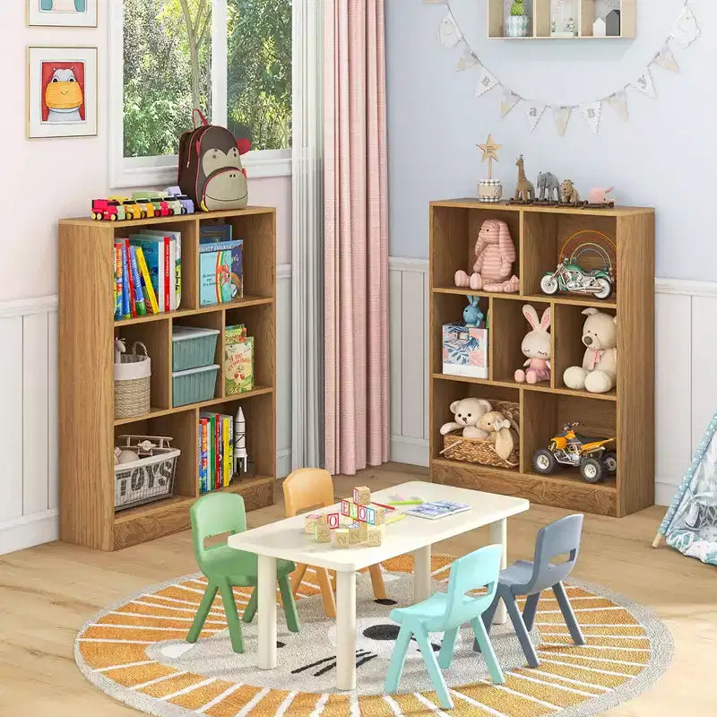 Étagère à livres pour enfants à 7 cubes, organiseur de jouets, bibliothèque autoportante de 104 cm, marron/blanc