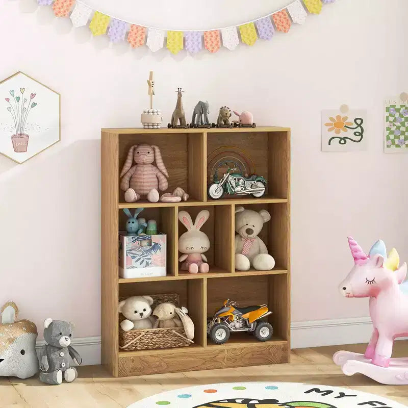 Étagère à livres pour enfants à 7 cubes, organiseur de jouets, bibliothèque autoportante de 104 cm, marron/blanc