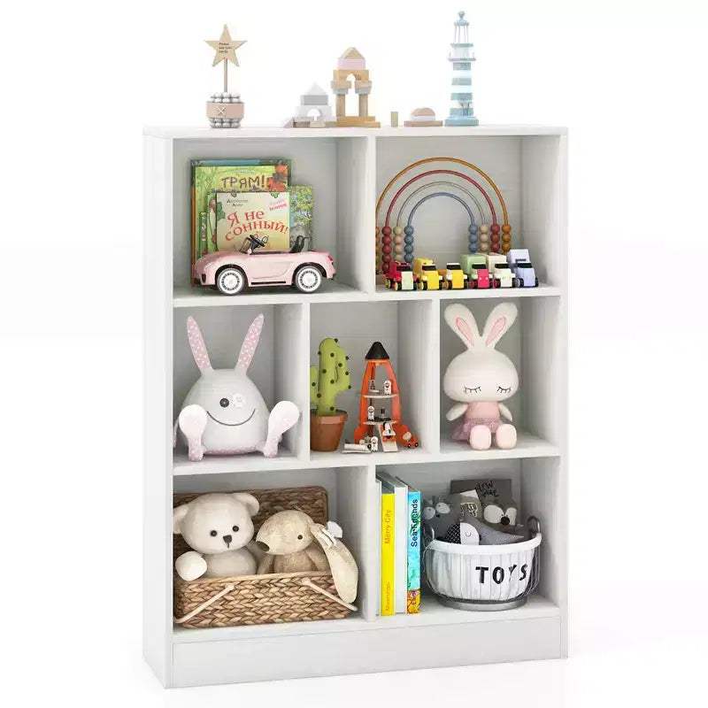 Étagère à livres pour enfants à 7 cubes, organiseur de jouets, bibliothèque autoportante de 104 cm, marron/blanc