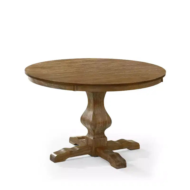 Table de salle à manger ronde en bois rustique de 46 po avec pied piédestal, 4 places, capacité de 300 lb