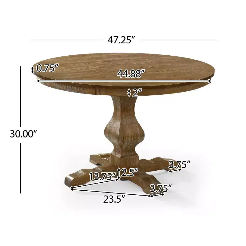 Table de salle à manger ronde en bois rustique de 46 po avec pied piédestal, 4 places, capacité de 300 lb