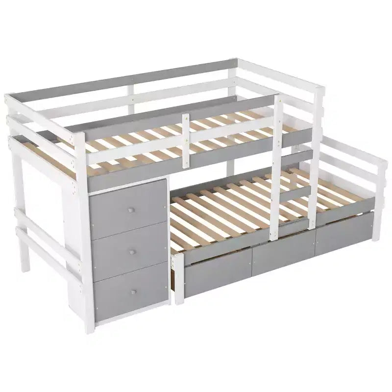 Lit superposé jumeau en bois avec 6 tiroirs et échelle, pin et MDF, 300 lb par lit