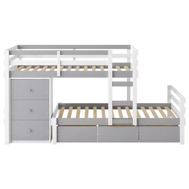 Lit superposé jumeau en bois avec 6 tiroirs et échelle, pin et MDF, 300 lb par lit