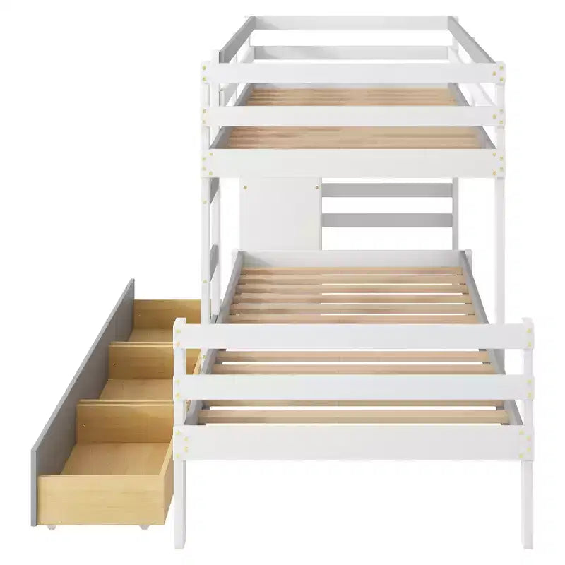 Lit superposé jumeau en bois avec 6 tiroirs et échelle, pin et MDF, 300 lb par lit