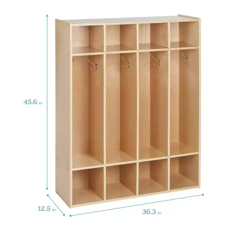 Casier à Manteaux pour Enfants à 4 Sections avec Rangement Cubby, Mobilier de Classe, Contreplaqué de Bouleau
