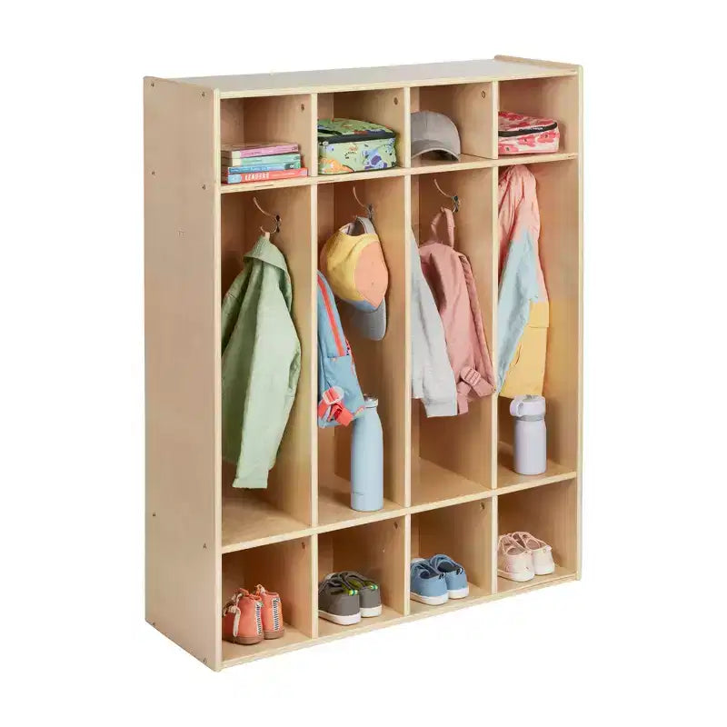 Casier à Manteaux pour Enfants à 4 Sections avec Rangement Cubby, Mobilier de Classe, Contreplaqué de Bouleau