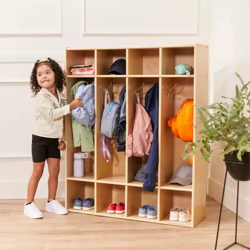 Casier à Manteaux pour Enfants à 4 Sections avec Rangement Cubby, Mobilier de Classe, Contreplaqué de Bouleau