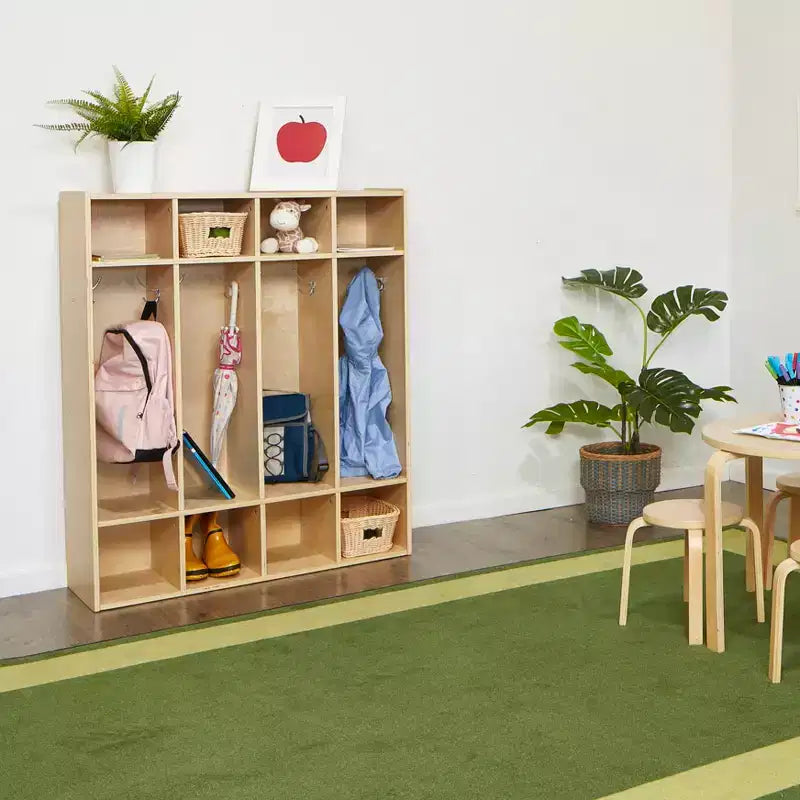 Casier à Manteaux pour Enfants à 4 Sections avec Rangement Cubby, Mobilier de Classe, Contreplaqué de Bouleau