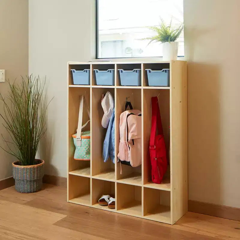 Casier à Manteaux pour Enfants à 4 Sections avec Rangement Cubby, Mobilier de Classe, Contreplaqué de Bouleau