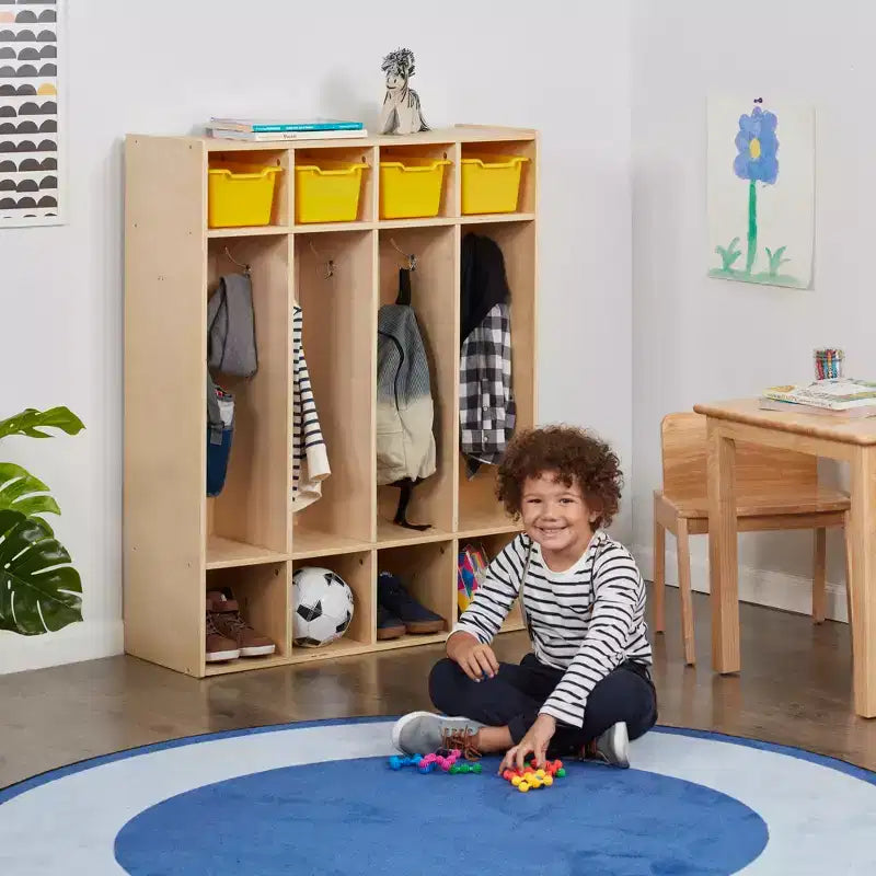 Casier à Manteaux pour Enfants à 4 Sections avec Rangement Cubby, Mobilier de Classe, Contreplaqué de Bouleau
