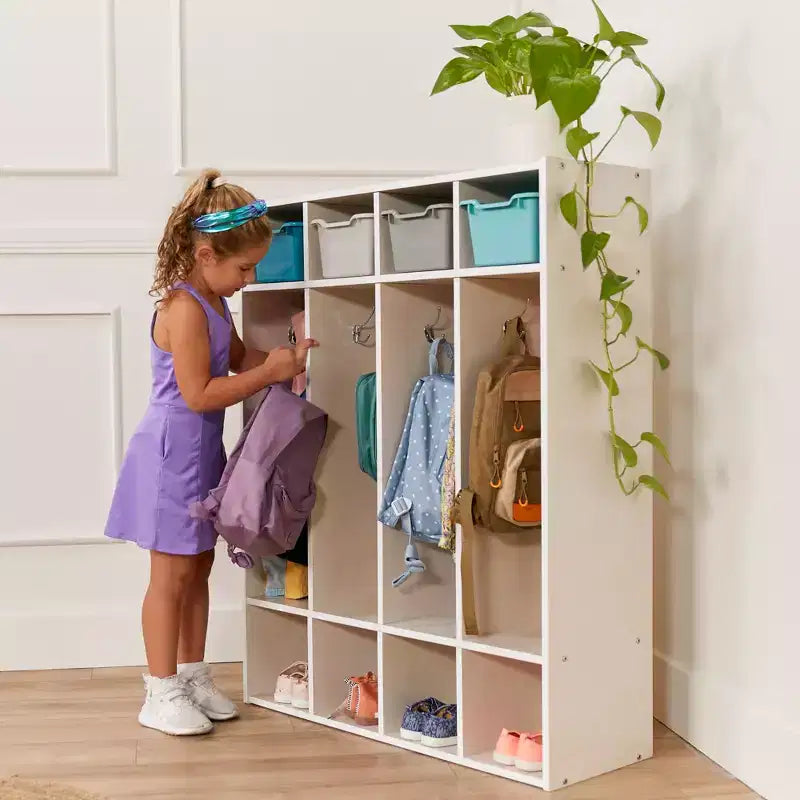 Casier à Manteaux pour Enfants à 4 Sections avec Rangement Cubby, Mobilier de Classe, Contreplaqué de Bouleau