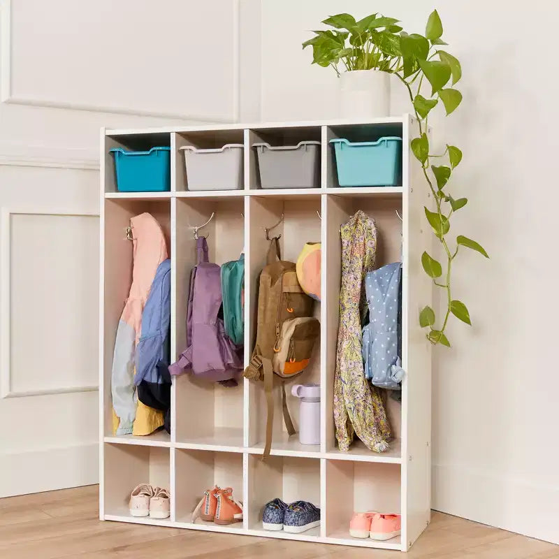 Casier à Manteaux pour Enfants à 4 Sections avec Rangement Cubby, Mobilier de Classe, Contreplaqué de Bouleau
