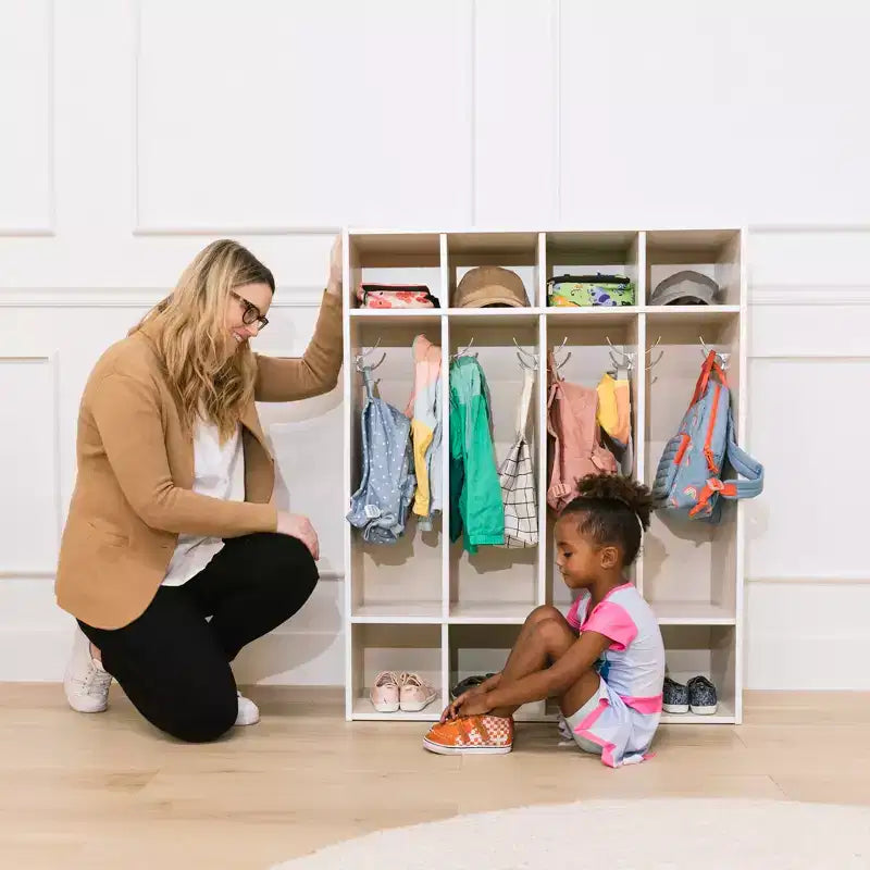 Casier à Manteaux pour Enfants à 4 Sections avec Rangement Cubby, Mobilier de Classe, Contreplaqué de Bouleau