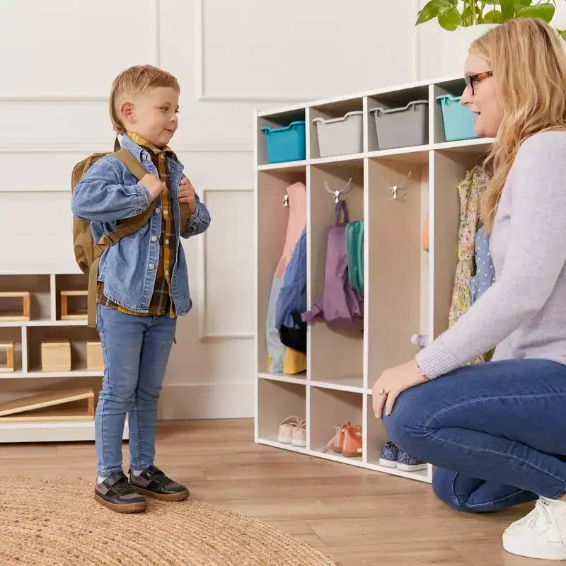 Casier à Manteaux pour Enfants à 4 Sections avec Rangement Cubby, Mobilier de Classe, Contreplaqué de Bouleau