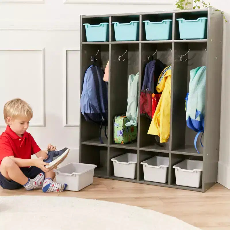 Casier à Manteaux pour Enfants à 4 Sections avec Rangement Cubby, Mobilier de Classe, Contreplaqué de Bouleau