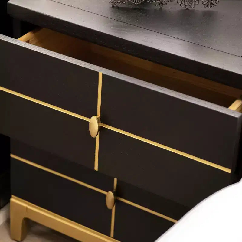 Table d'appoint de rangement contemporaine glamour de 21" de large avec 2 tiroirs, en bouleau noir expresso et or