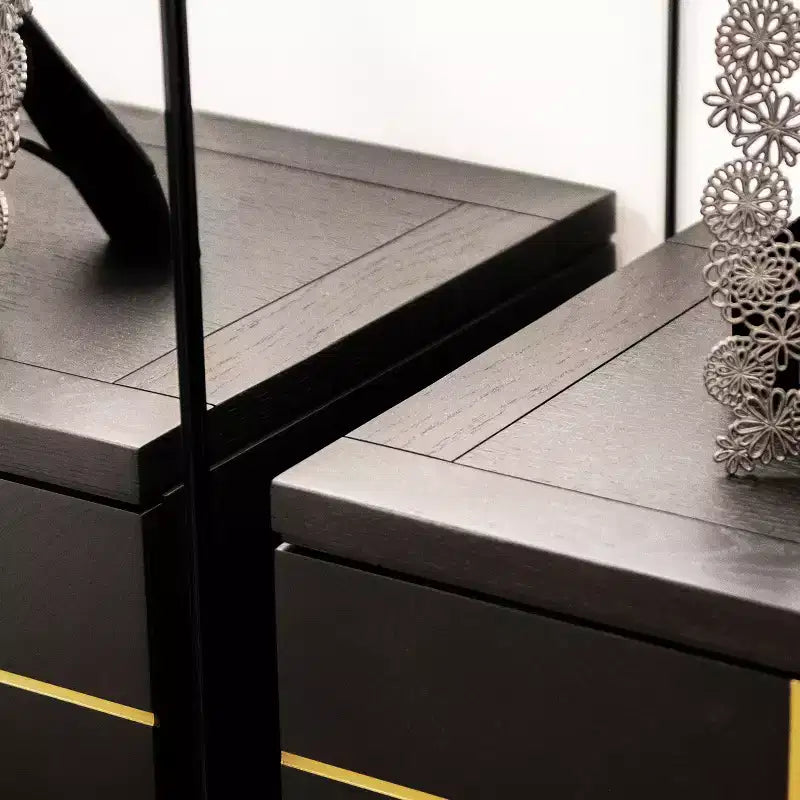 Table d'appoint de rangement contemporaine glamour de 21" de large avec 2 tiroirs, en bouleau noir expresso et or