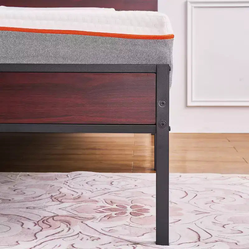 Cadre de lit Queen/King size avec tête de lit en bois, plateforme en métal, pas besoin de sommier tapissier, lattes en acier robustes, marron