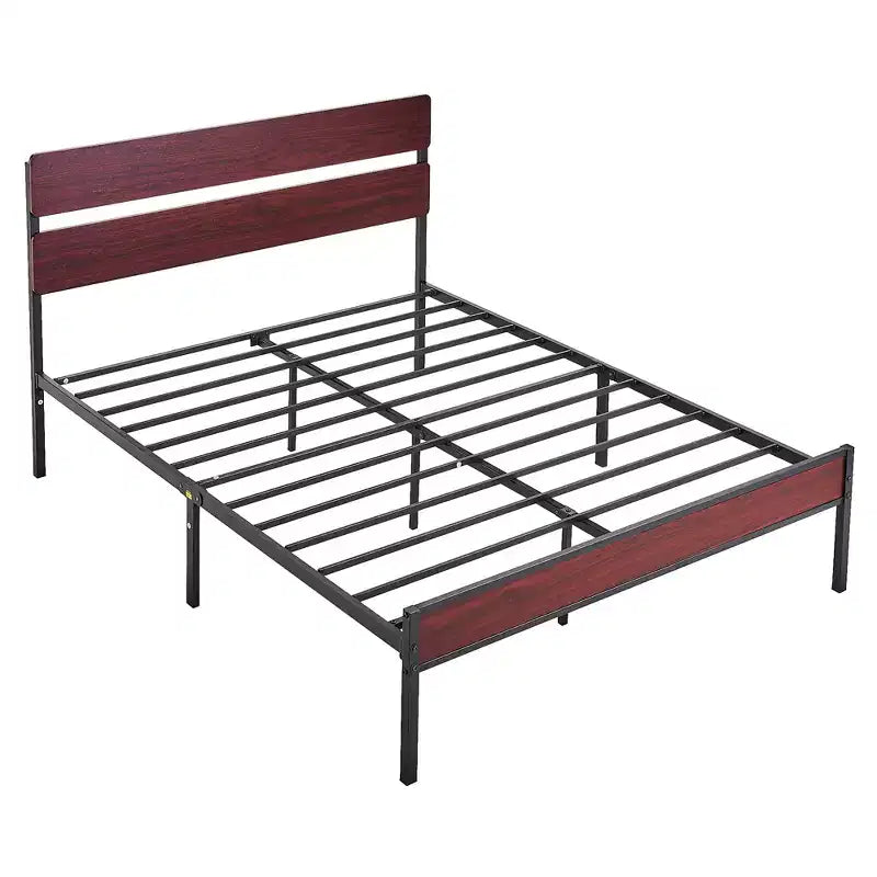 Cadre de lit Queen/King size avec tête de lit en bois, plateforme en métal, pas besoin de sommier tapissier, lattes en acier robustes, marron