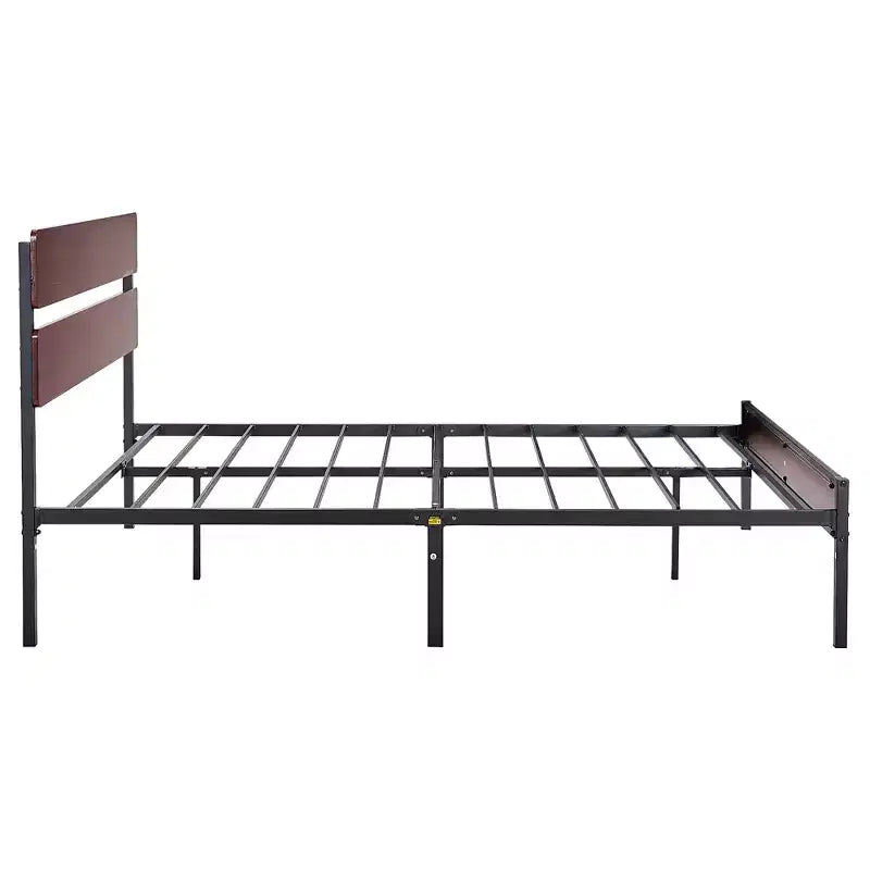 Cadre de lit Queen/King size avec tête de lit en bois, plateforme en métal, pas besoin de sommier tapissier, lattes en acier robustes, marron