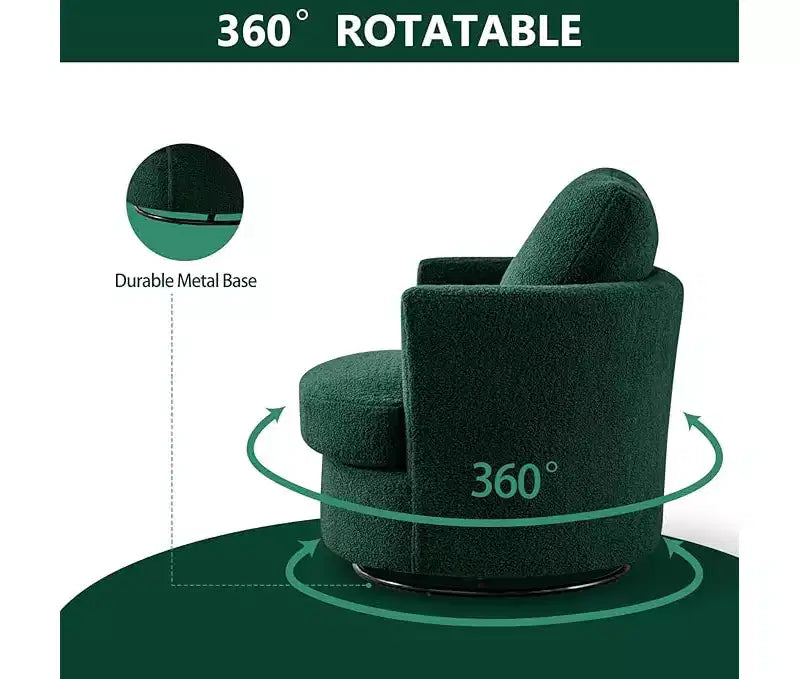 Fauteuil d'appoint pivotant en bouclette, 81 cm de large, cadre en bois et acier, capacité de 136 kg