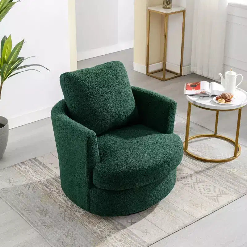 Fauteuil d'appoint pivotant en bouclette, 81 cm de large, cadre en bois et acier, capacité de 136 kg