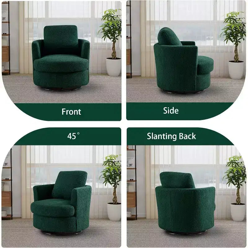 Fauteuil d'appoint pivotant en bouclette, 81 cm de large, cadre en bois et acier, capacité de 136 kg