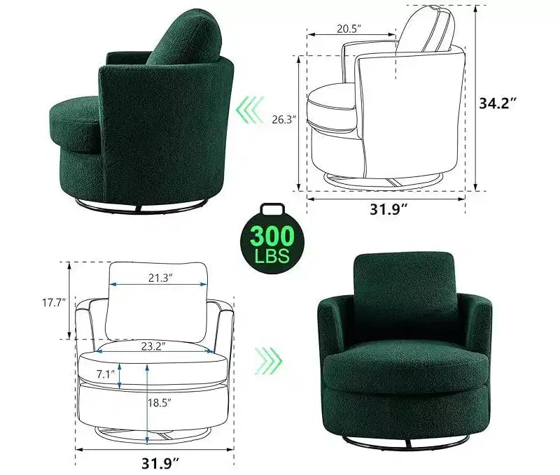 Fauteuil d'appoint pivotant en bouclette, 81 cm de large, cadre en bois et acier, capacité de 136 kg