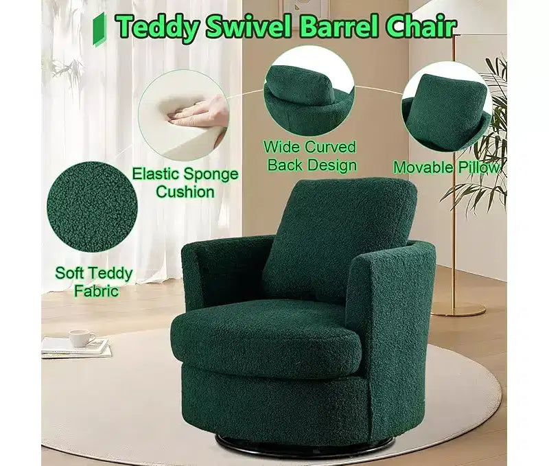 Fauteuil d'appoint pivotant en bouclette, 81 cm de large, cadre en bois et acier, capacité de 136 kg