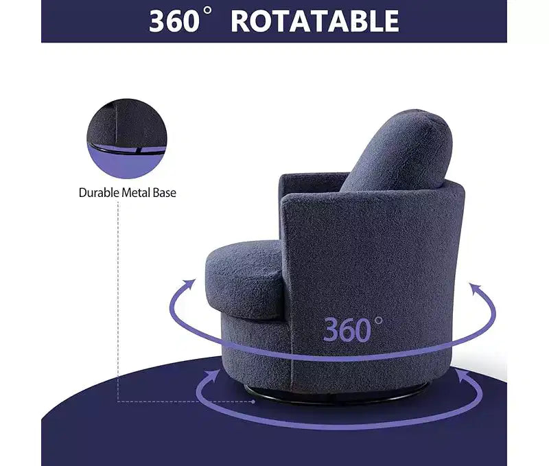 Fauteuil d'appoint pivotant en bouclette, 81 cm de large, cadre en bois et acier, capacité de 136 kg