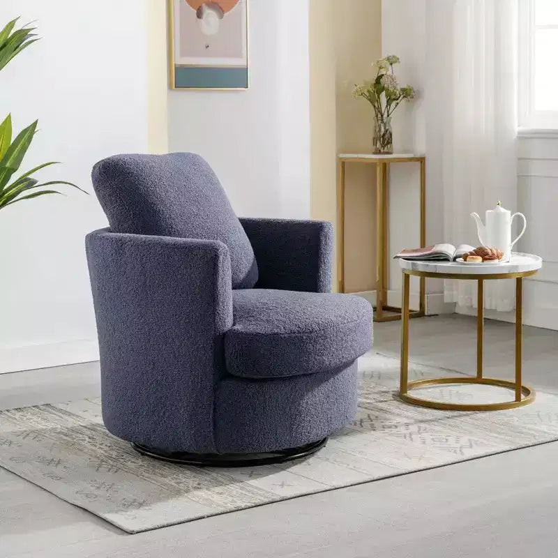 Fauteuil d'appoint pivotant en bouclette, 81 cm de large, cadre en bois et acier, capacité de 136 kg
