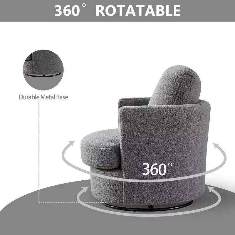 Fauteuil d'appoint pivotant en bouclette, 81 cm de large, cadre en bois et acier, capacité de 136 kg