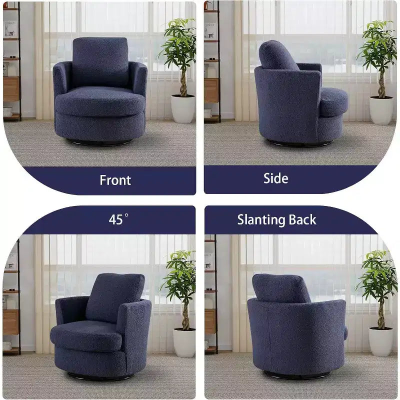 Fauteuil d'appoint pivotant en bouclette, 81 cm de large, cadre en bois et acier, capacité de 136 kg