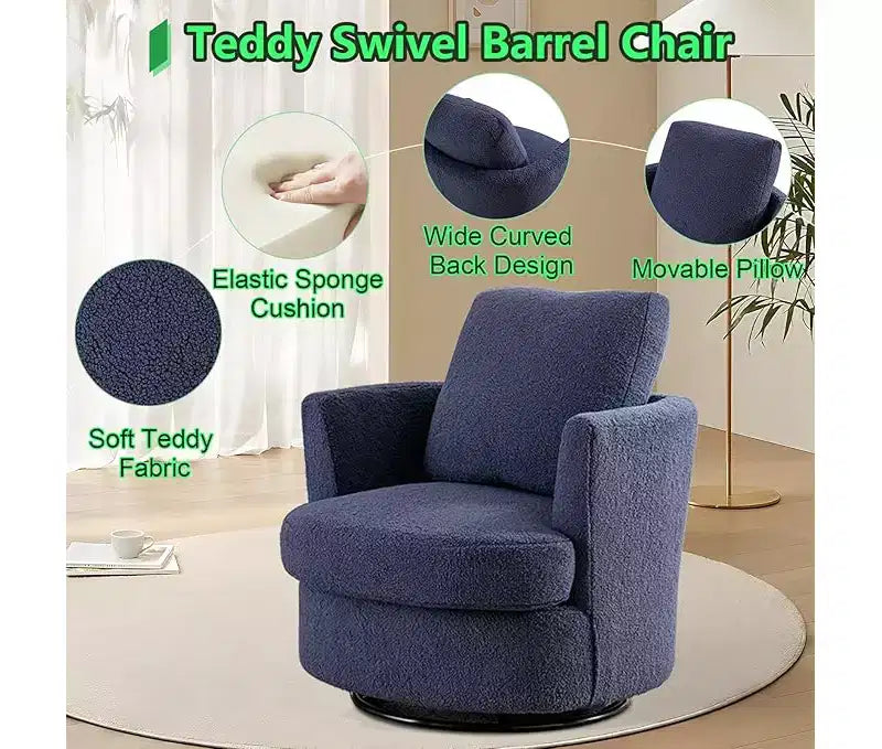 Fauteuil d'appoint pivotant en bouclette, 81 cm de large, cadre en bois et acier, capacité de 136 kg