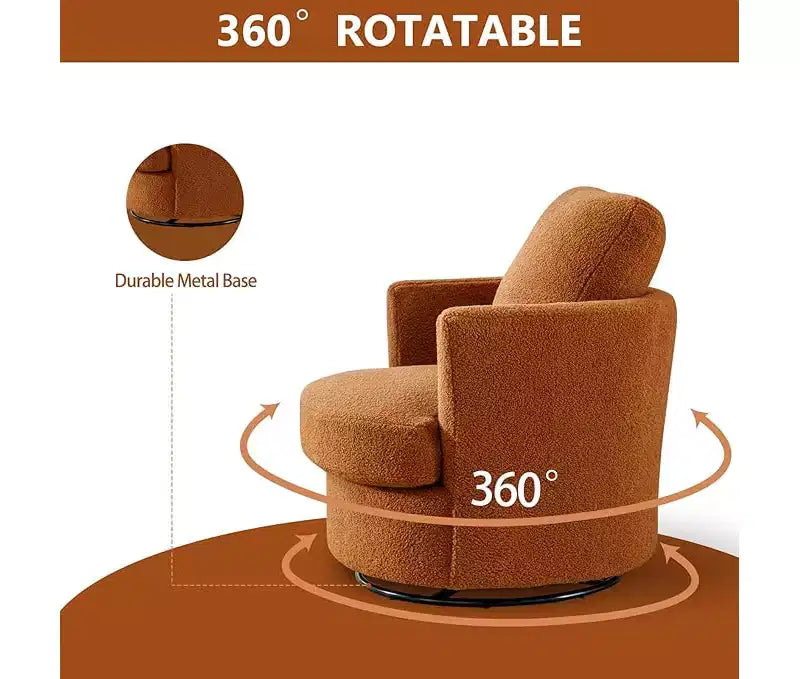 Fauteuil d'appoint pivotant en bouclette, 81 cm de large, cadre en bois et acier, capacité de 136 kg